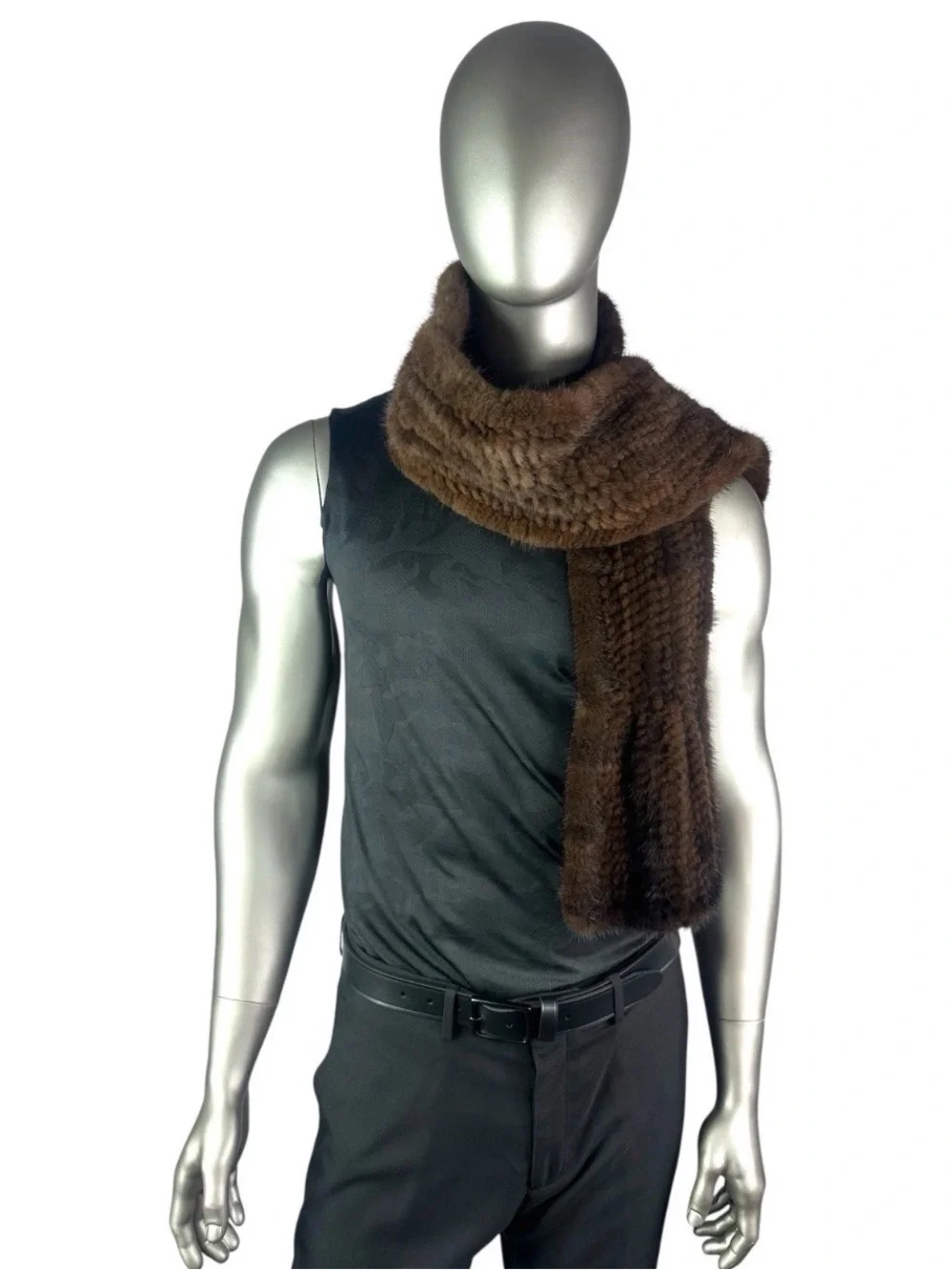 Men’s MAHOGANY MINK Knitted MINK Scarf, 70”L, Certified Vintage Fur